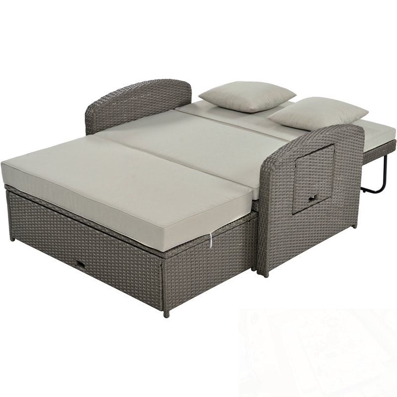 PE Wicker Double Chaise Lounge with soft cushion, Gray