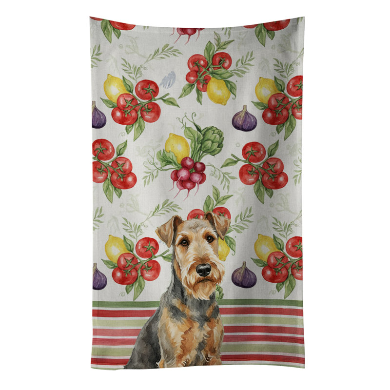 Grizzle Airedale Terrier Vegetables Kitchen Towel, Grizzle Airedale Terrier