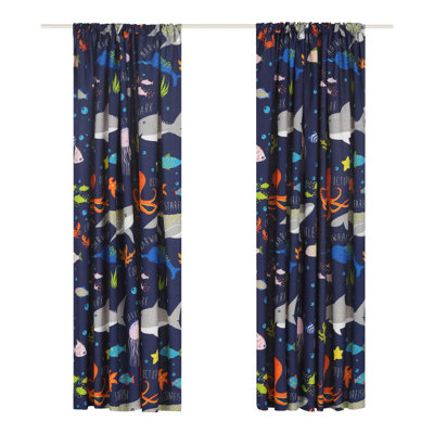 Sea Life Polyester Room Darkening Curtain Pair