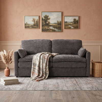 Chenille Upholstered 2 Seat Loveseat with Double Layer Cushion and Lumbar Pillow