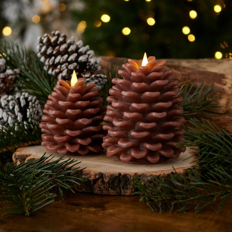 Ensemble de bougies sans flamme Pinecone, Blanc, 2