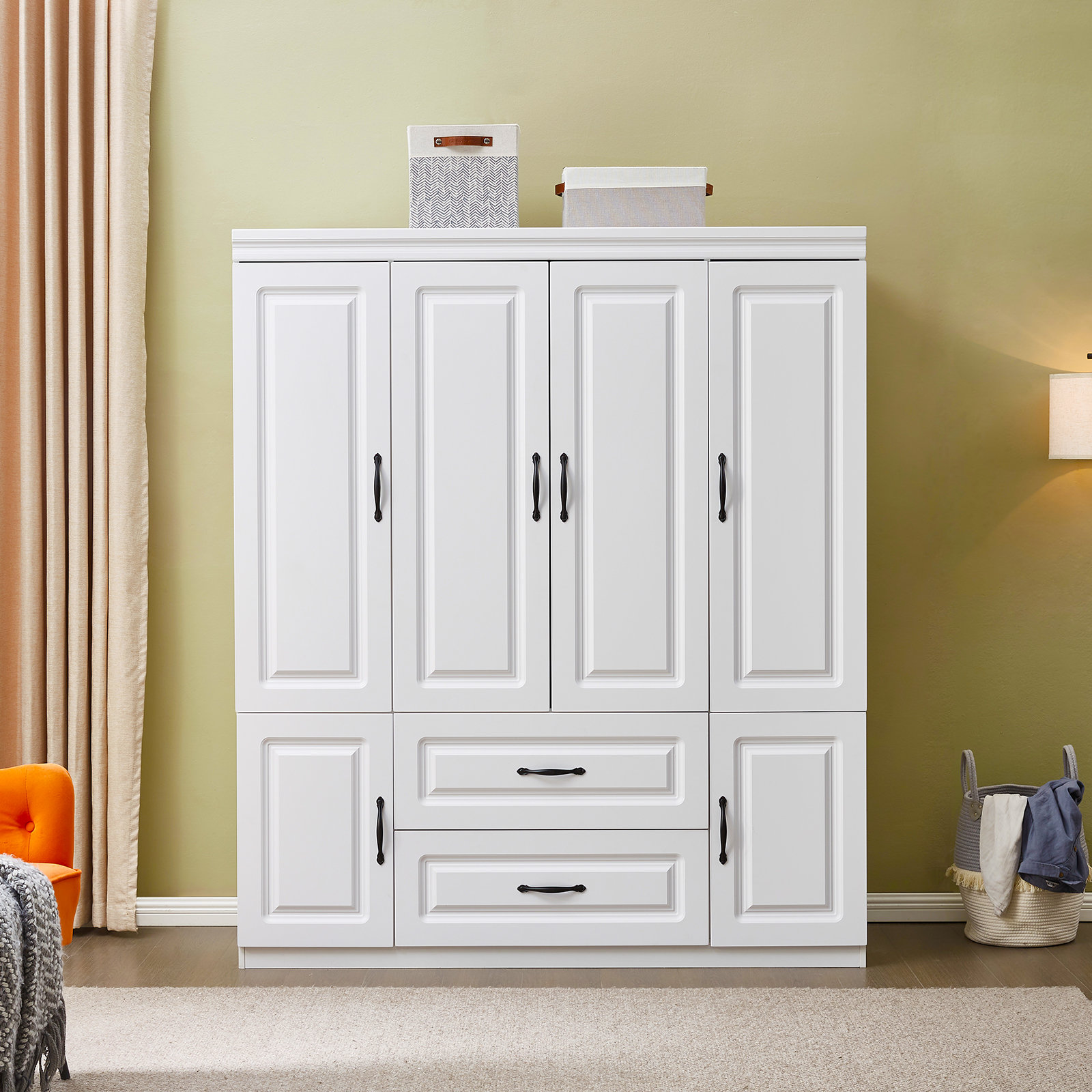 Mercer41 Saloma Solid Manufactured Wood Armoire, White, 74“ H x 63