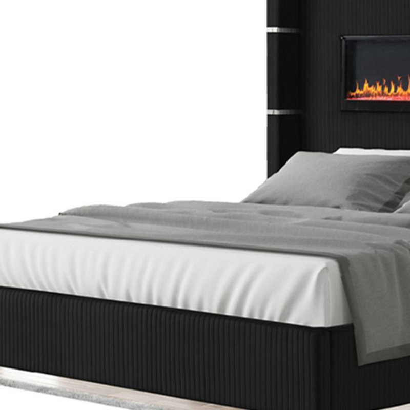 Ashray Upholstered Wingback Bed, Black, Queen
