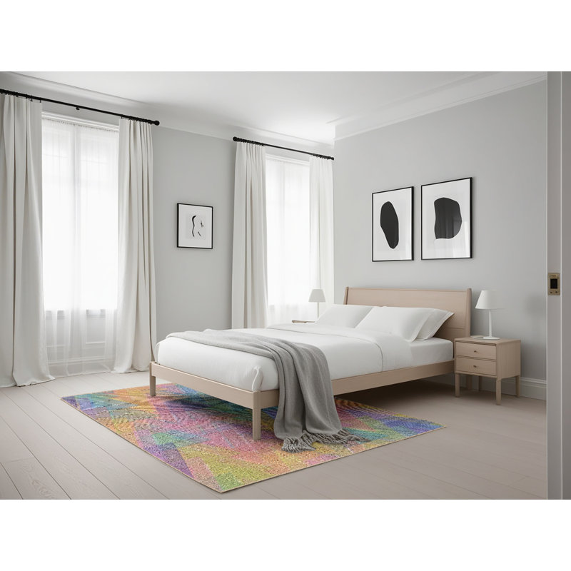 Motif géométrique rose Tapis décoratif, Rectangle 5 pi x 7 pi