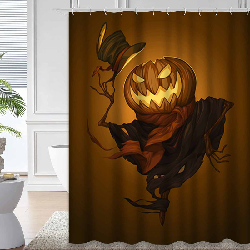Rideau de douche citrouille d'Halloween avec 12 crochets, L 72 po x l 84 po