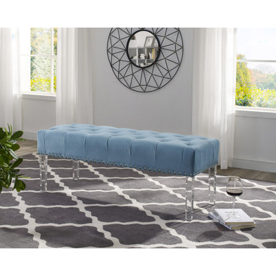 Button Tufted Velvet Upholstered Bench With Acrylic Leg