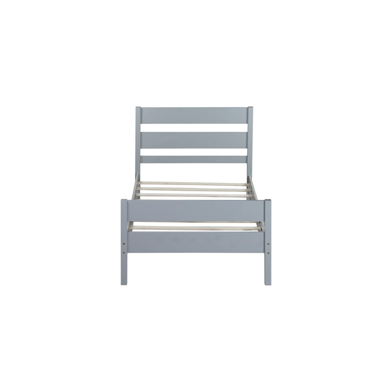 Twin Size Grey Bed With Headboard And , Solid Rubber Wood, Storage - Optimized, Stylish Cozy Optimized Design,, Gray