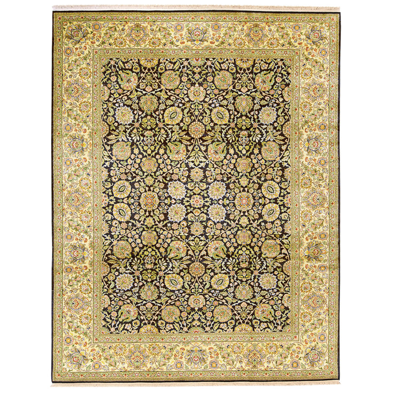 Tapis noir et doré de haute qualité noué à la main