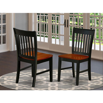 Chaises de salle à manger Norfolk - Chaises de cuisine à dossier à lattes et assise en bois, ensemble de 2, noir et cerisier