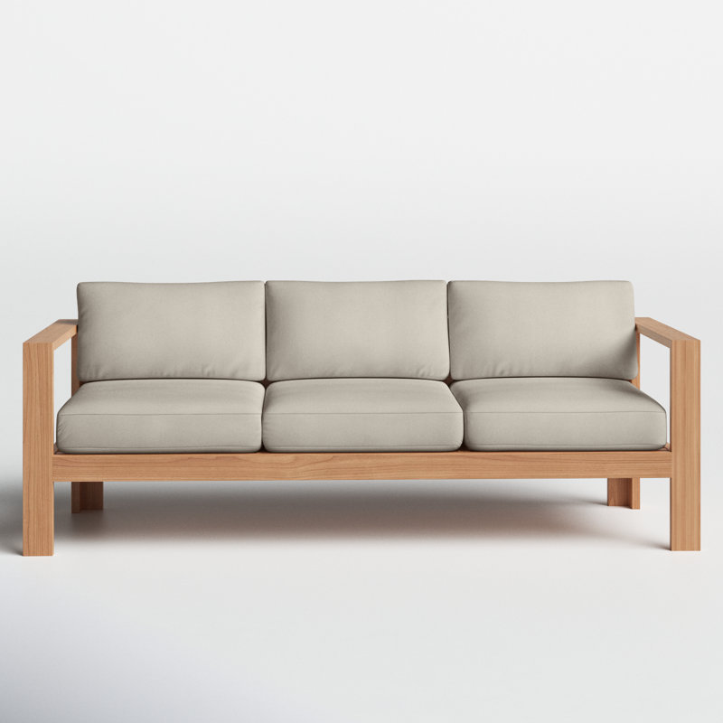 Sonoma 83.5" Wide Outdoor Teak Patio Sofa with Cushions, Cast Silver Sunbrella®