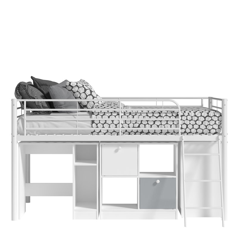 Leo Single (3') Metal Mid Sleeper Bed Frame with Built in Desk and Ladder