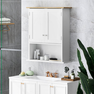 Armoire murale de salle de bain - Design moderne avec 2 portes, tablette réglable, dessus de toilette, rangement à finition blanche