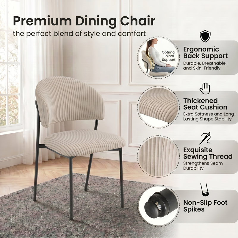 47.5 cm H Corduroy Side Chair in Grey, 4