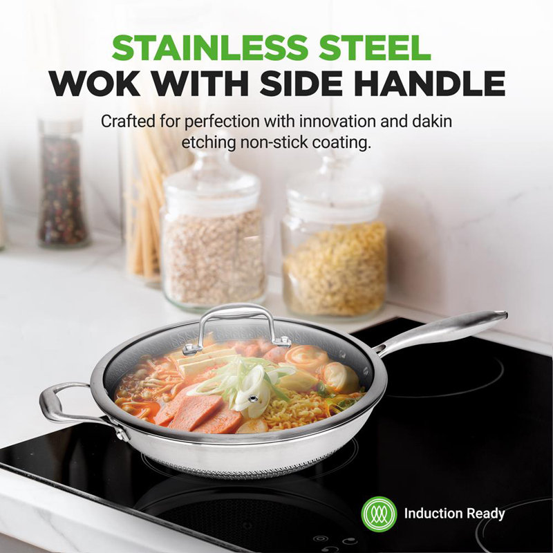 Wok en acier inoxydable de 12 po Nutustri