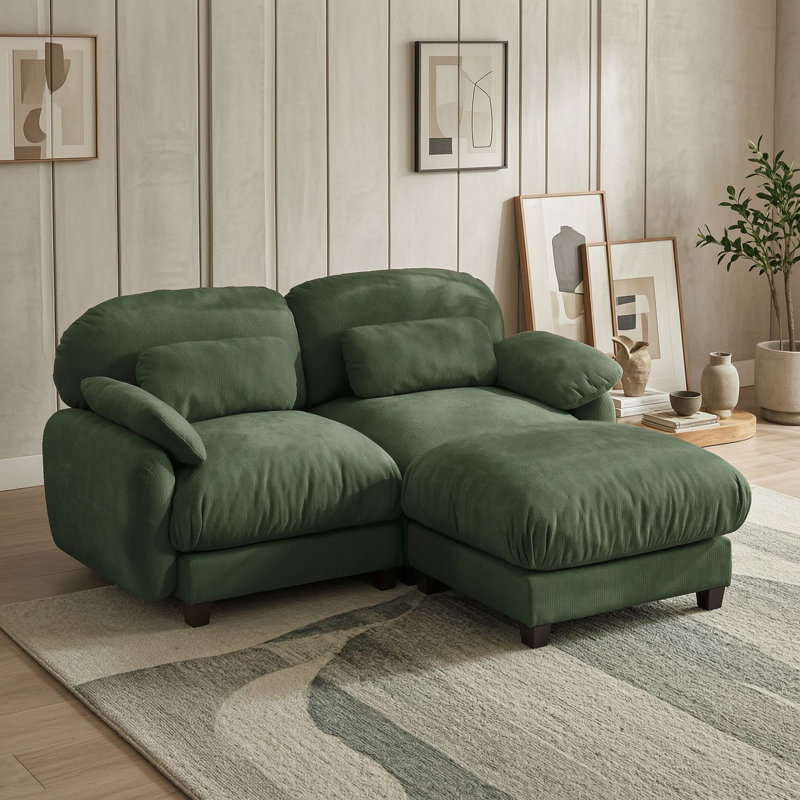Canapé de coin modulable deux places avec pouf amovible, Vert