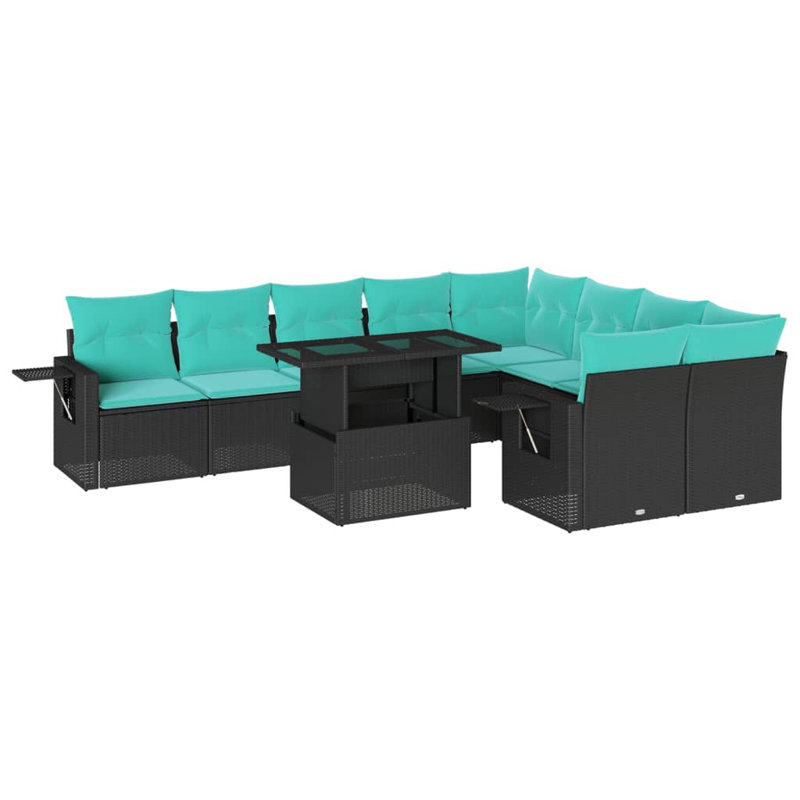  Ensemble de canapé de patio 10 pièces avec coussins en rotin de polyester gris, Bleu clair, Noir