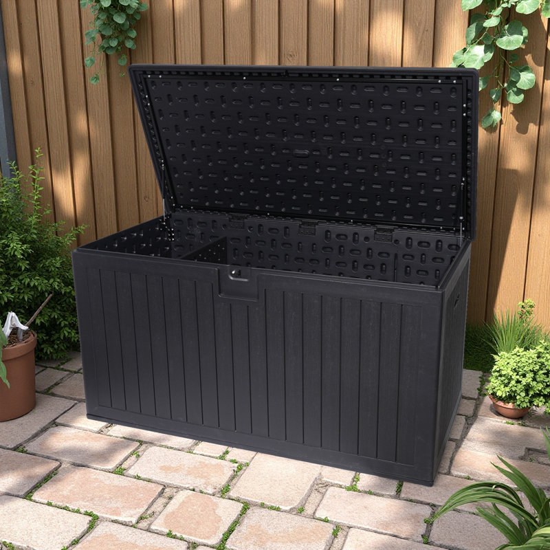 230 Gallon Resin Deck Box, Waterproof Outdoor Storage Bench With Lockable Lid, 1000 Lbs Capacity, 32.5" H x 63.5" W x 32.5" D
