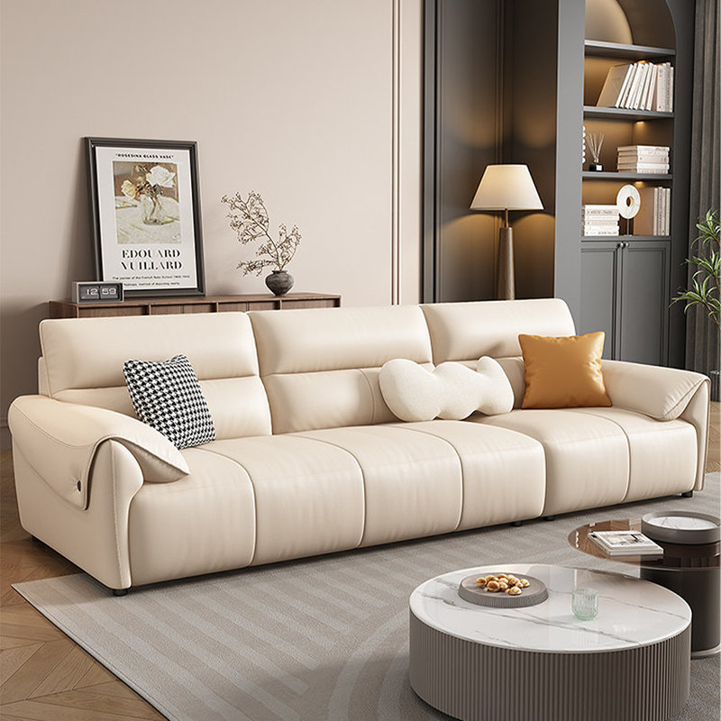 Canapé modulaire en cuir crème blanc cassé, H 35,43 po x l 110,24 po x P 36,22 po, Blanc crémeux