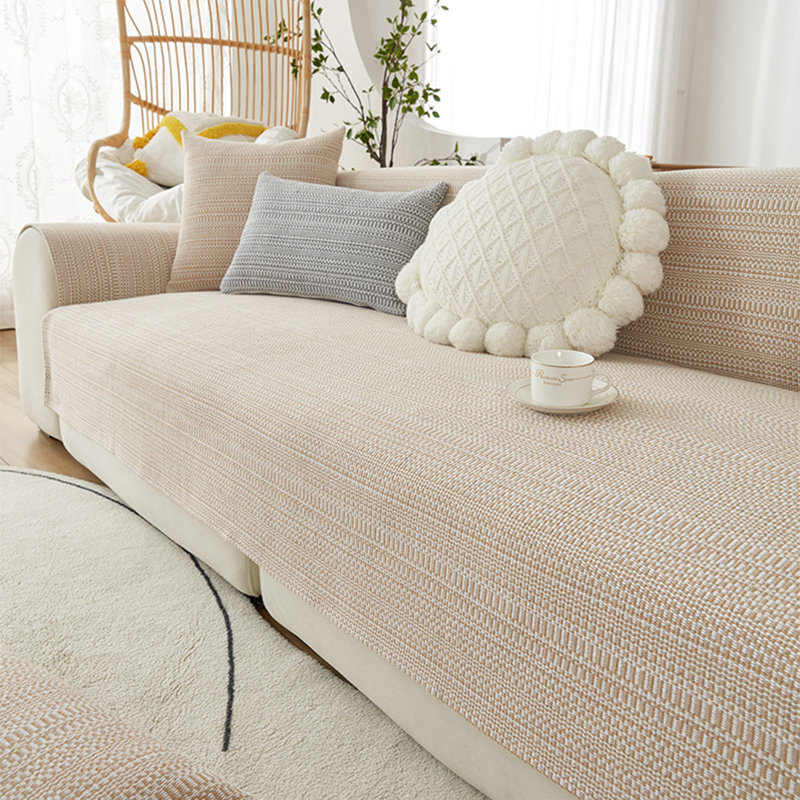 Linen Sofa Cushions For All Seasons Easy And Modern Non Slip And Proof Cotton And Linen Woven Sofa Cover, Beige