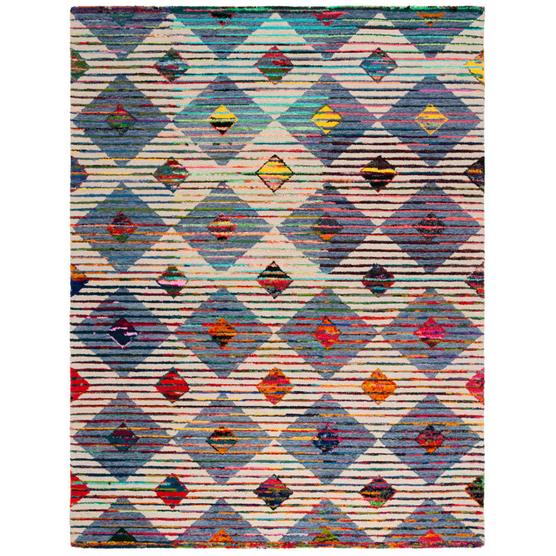 Klasina Hand Tufted Wool/Cotton Geometric Rug in Beige/Blue, Rectangle 8' x 10'