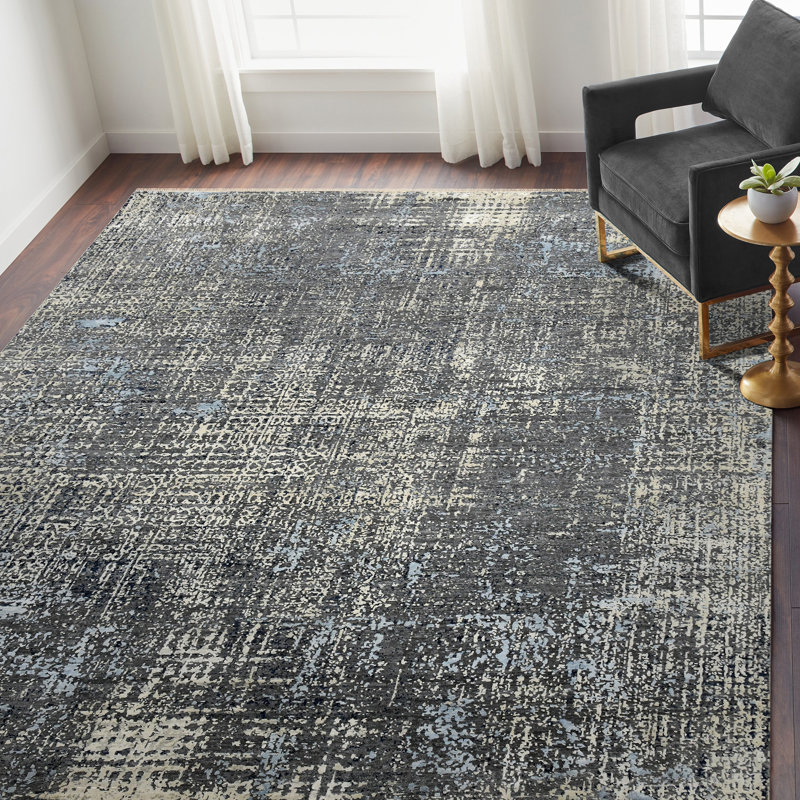 Annastaziah Abstract Handmade Hand-Knotted Indoor Use Only Area Rug in Gray/Tan/Blue, Rectangle 8' x 10'