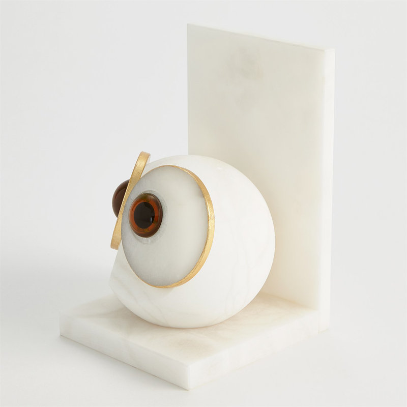 Pair Alabaster Big Eyed Owl Bookends-Lg