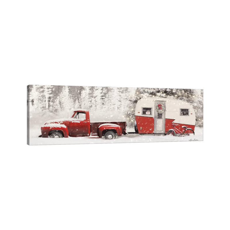 Christmas Camper With Bike by Lori Deiter - Wrapped Canvas Panoramic Painting, 30.48 cm H x 91.44 cm W x 3.175 cm D