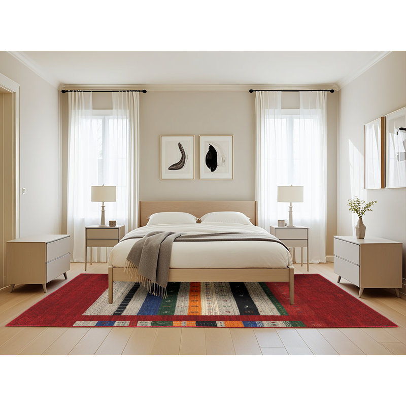 Tapis de zone rouge/orange/vert contemporaine, Rectangle 5 pi 0 po x 8 pi 0 po