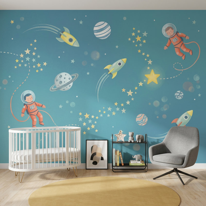 Papier peint espace Astronauts Rockets, Peler et coller, 200 po x 120 po
