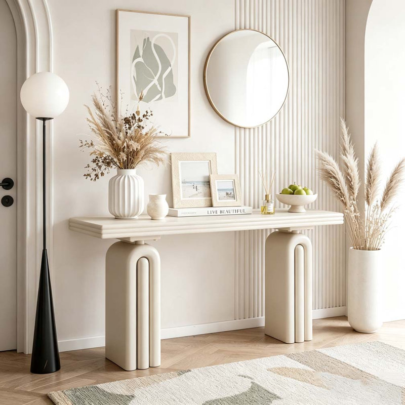 Console élégante et luxueuse en placage d'acacia, Beige