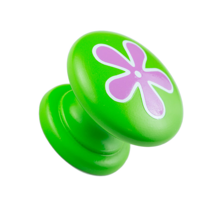 Hand Painted 1 1/2" Green with Pink Flower Knob