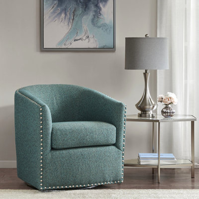 Fauteuil de couloir pivotant: pivotant à 360 degrés, limite de poids de 300 lb, revêtement avec détails en bois massif, structure en bois massif et en métal, mousse, fauteuil avec garniture, capacité, détails en tissu, hauteur