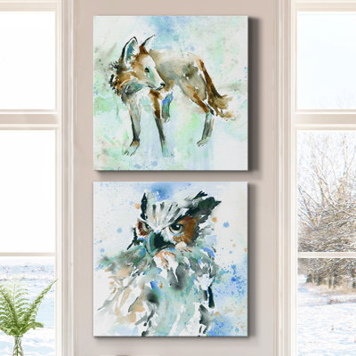 Renard sur bleu - Ensemble de 2 peintures sur toiles