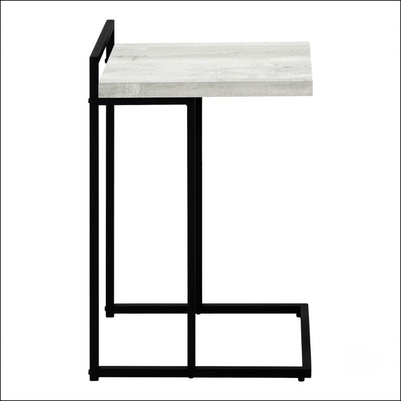 C-Shaped Accent Table With Metal Base, Light Grey, Black