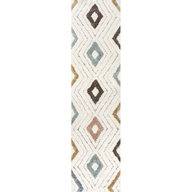 Peru Diamond Tribal High-Low Multi/Cream Rug, Runner 2'2" x 8'