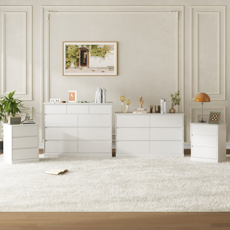 Ensemble de chambre à coucher 4 pièces Dornisha, commode double 9 tiroirs 47,5 po de hauteur 47,2 po et ensemble de table de chevet H 48,4 po