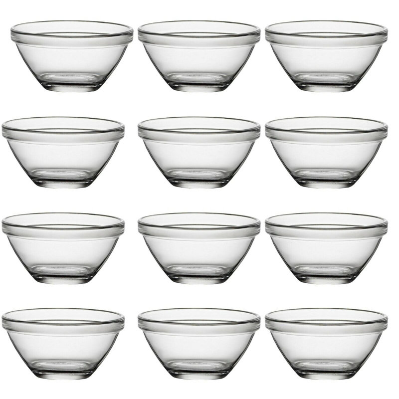12 Bormioli Pompei Stackable Glass Mini Small Bowls Dipping Snack Dishes Glassware