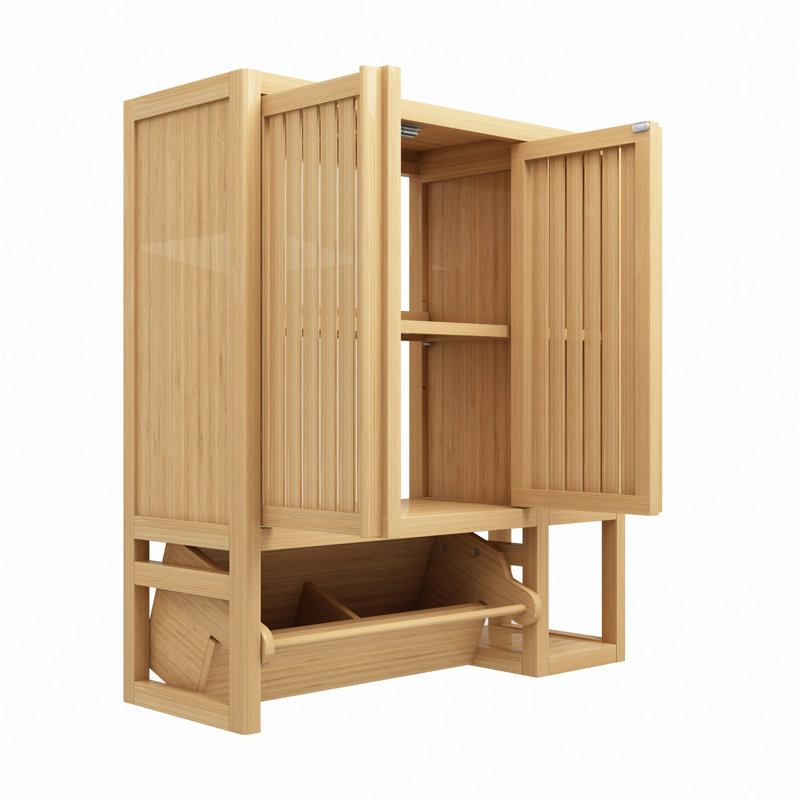 Grande boîte de rangement de toilette murale en bambou pour salle de bain