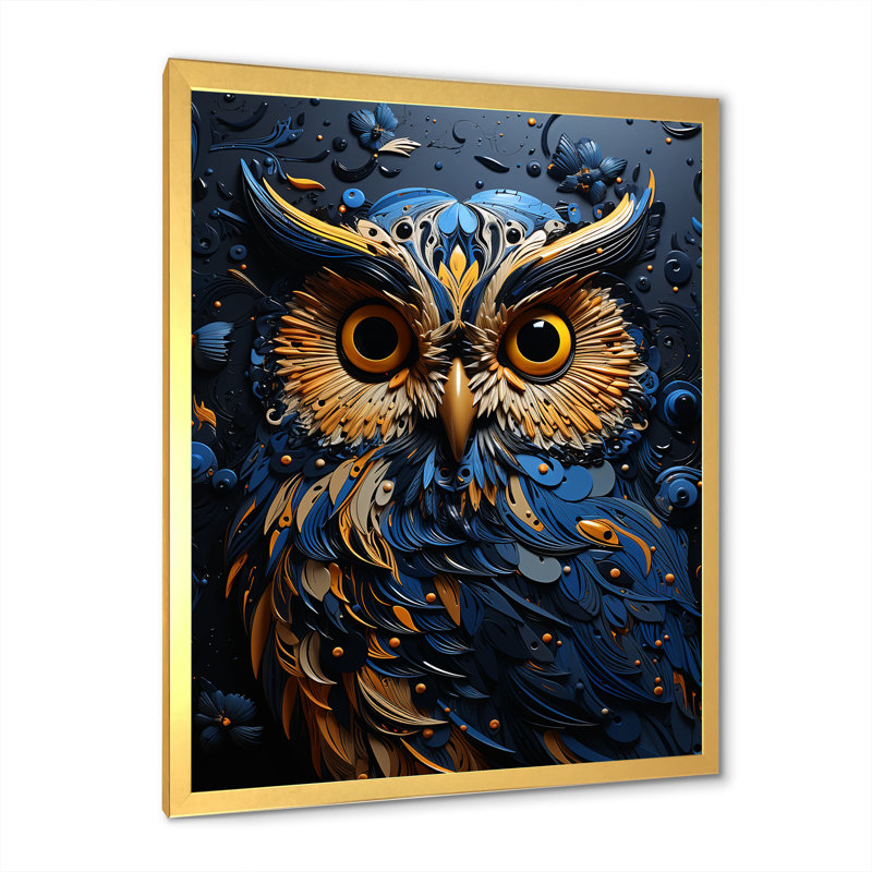 «Noir Watcher Owl At Twilight I», reproduction sur toile, Encadrement doré, H 20 po x l 12 po x P 1 po