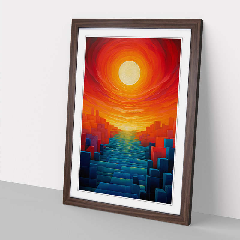 Sunset Orphism - Single Picture Frame Print on Wood, 34cm H x 25cm W x 2cm D, Walnut