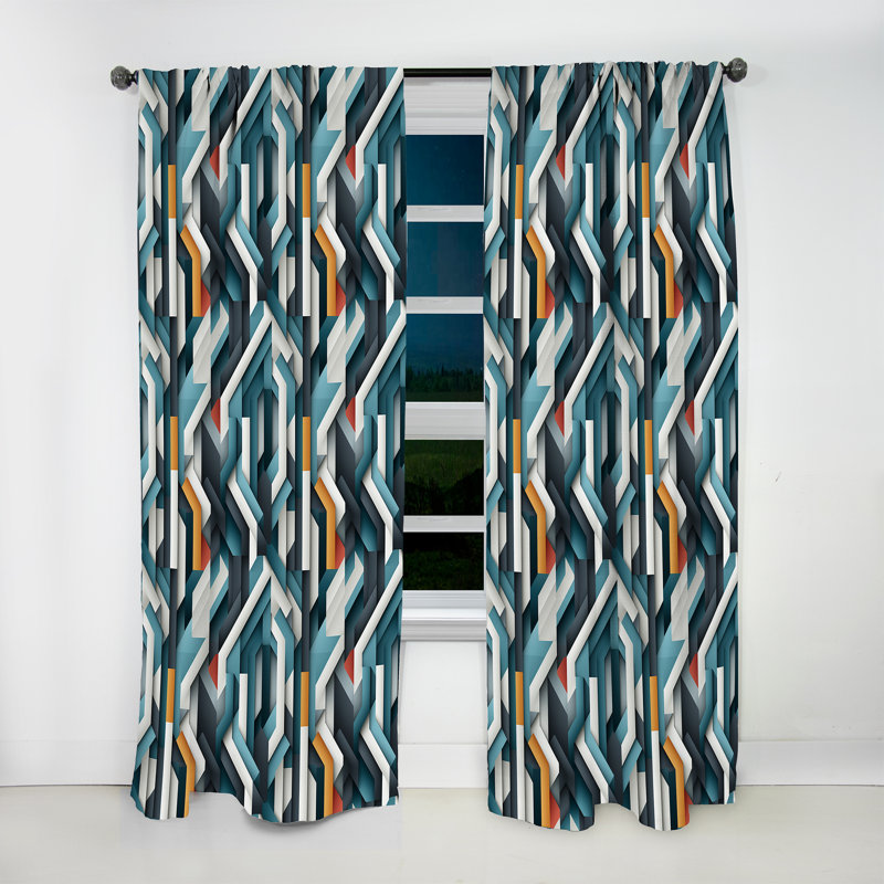 Rideau obscurcissant géométrique bleu à motif géométrique chic Melody - 1 panneaux, L 52 po x L 90 po