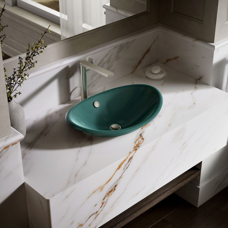 Iron Plains Metal Oval Vessel Bathroom Sink with Overflow, Sandbar