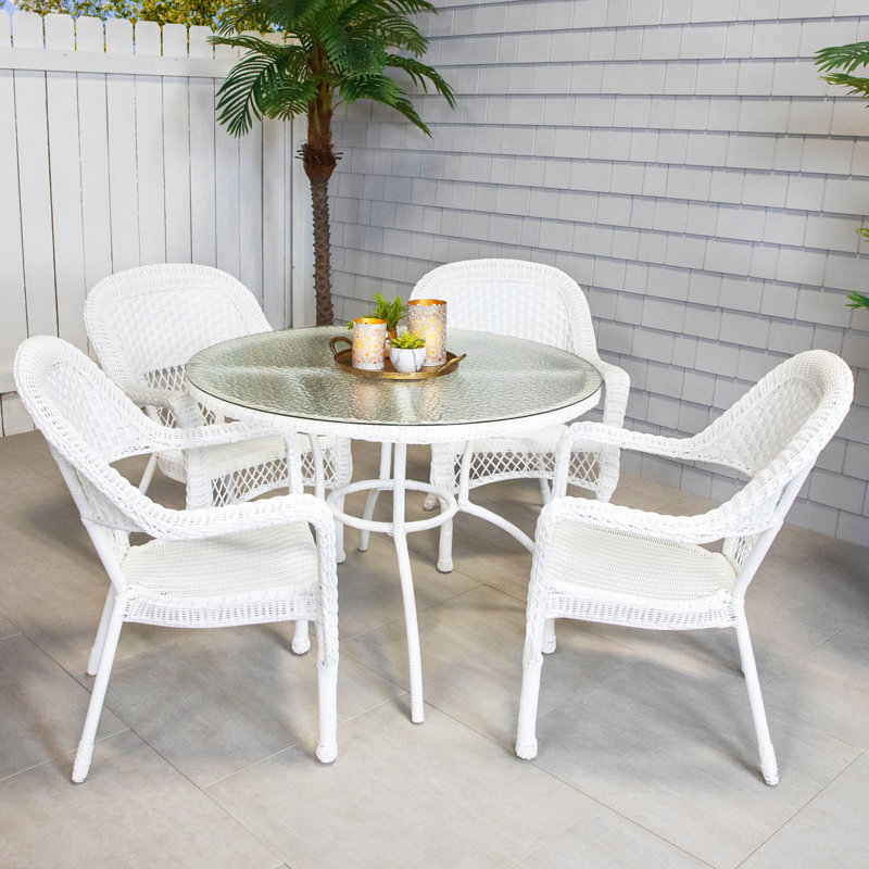5-Piece White Resin Wicker Outdoor Dining Set