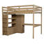 Lit mezzanine en bois avec garde-robe intégré, bureau, tablettes de rangement et tiroirs-898341453