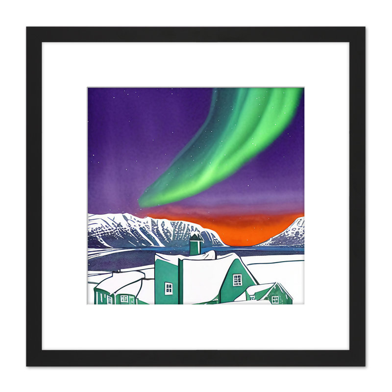 Northern Lights Mountain Lake House - Single Picture Frame Print