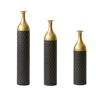 Black And Gold Metal Vase Set Of 3 Floor Vases Ideal For Mother's Day Gift Wedding Decoration Elegant Floral Display