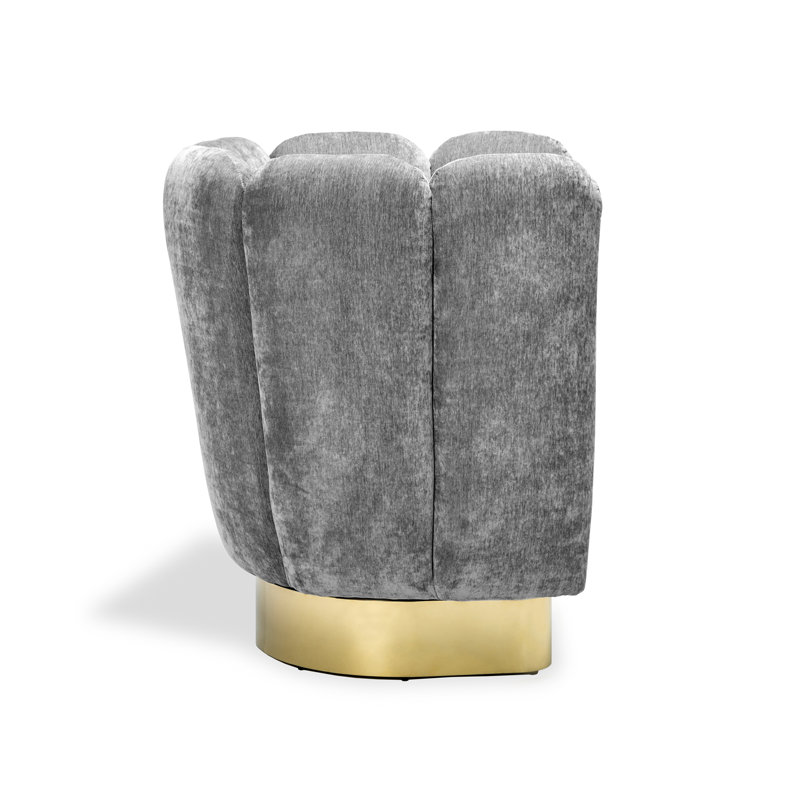 Fauteuil demi-tonneau pivotant de 31 po Gallery, 100% polyester gris pur, Laiton poli