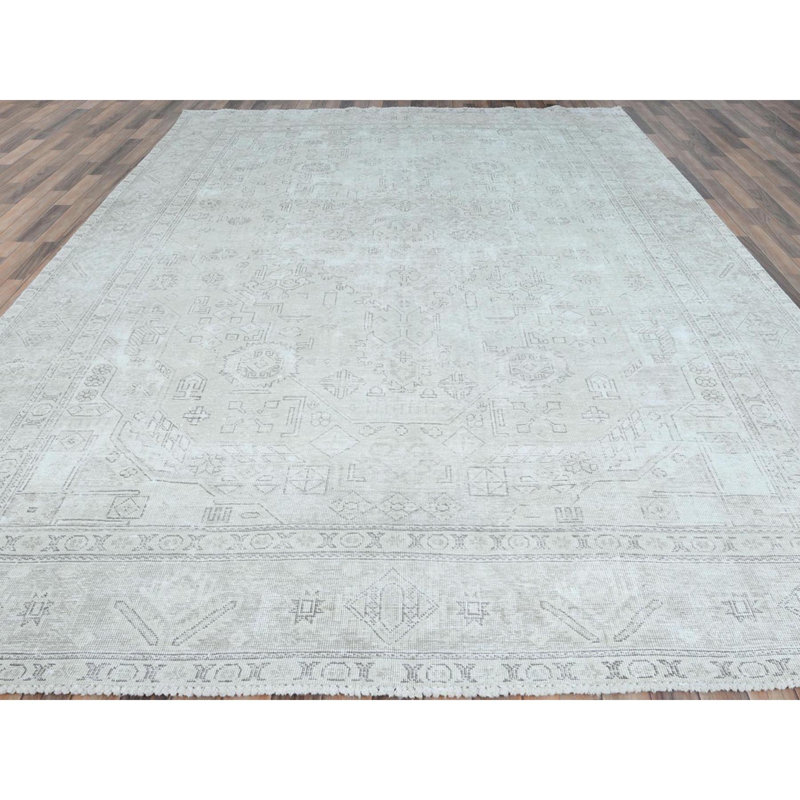 9 pi 6 po x 12 pi 7 po ivoire, rétro persan Tabriz court, aspect délavé, tapis oriental en laine nouée à la main Shabby Elegance 3C0A725927164BC9B611C93F7BCEFA0A