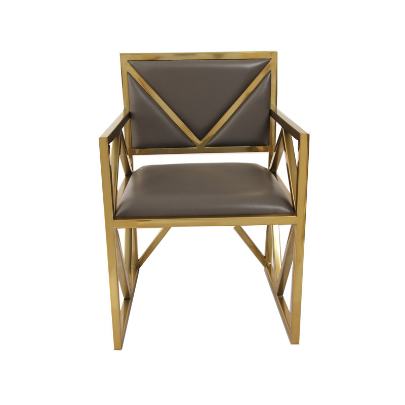 Clover Armchair, Genuine Leather Upholstery and Metal, 22x22x32, Silver