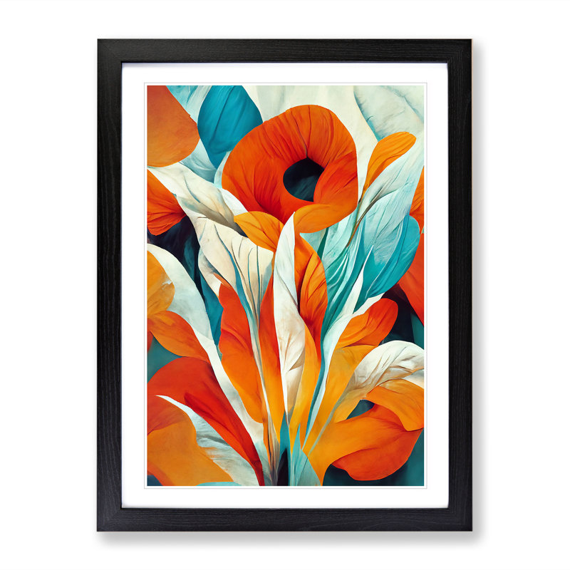 Pretty Abstract Flowers No.3 - Wall Art, Black Framed, 66cm H x 48cm W, White